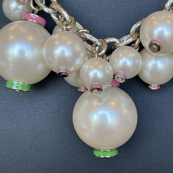LILLY PULITZER Goodie Good Bauble Pearl Necklace Silver Tone Pink Green 20-22” - Picture 3 of 5